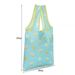 Light Blue Reusable Shopping Bag Yellow Polka Dots, New